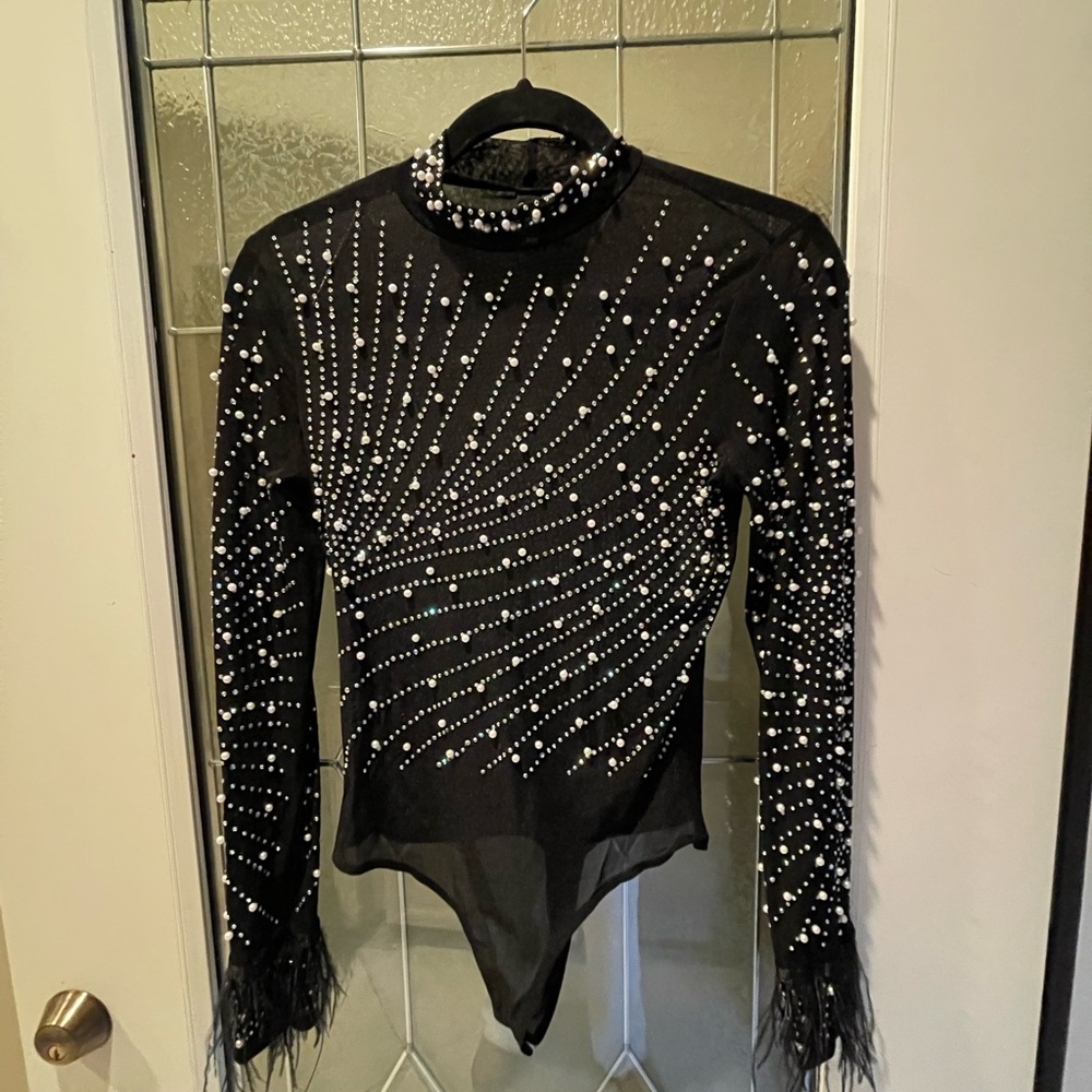 Windsor Black and White Beaded Bodysuit